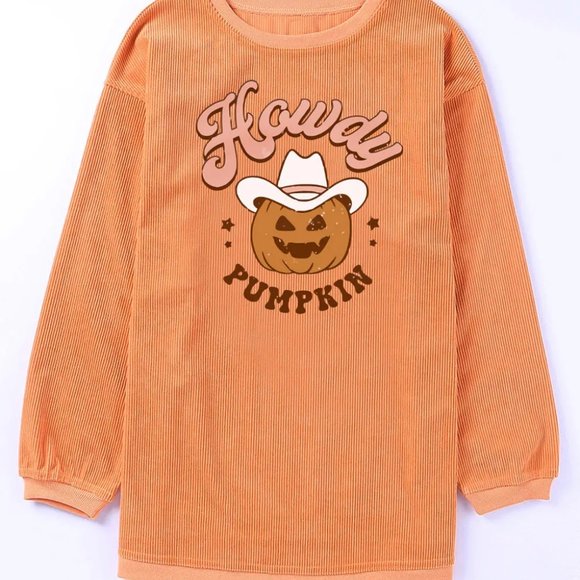 Orange Howdy Pumpkin Halloween Graphic Corded Sweatshirt - Picture 6 of 8